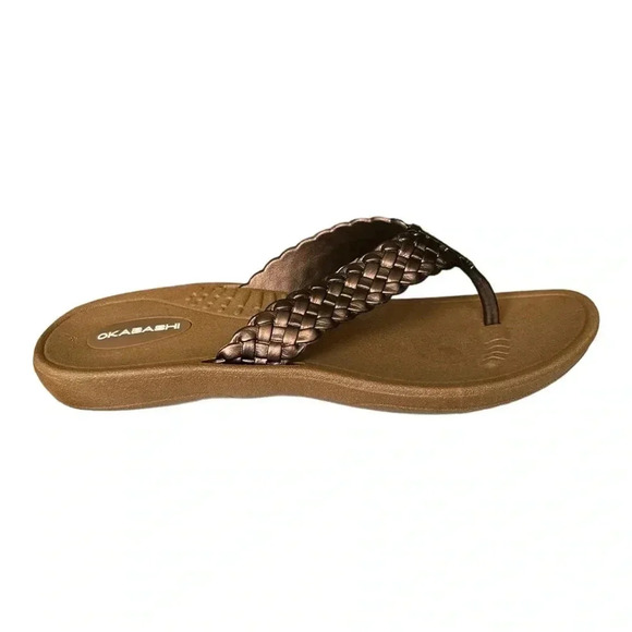 OKABASHI Baha Toffee/Copper Flip Flop Sandal Braided Look Strap sz S - Picture 3 of 7